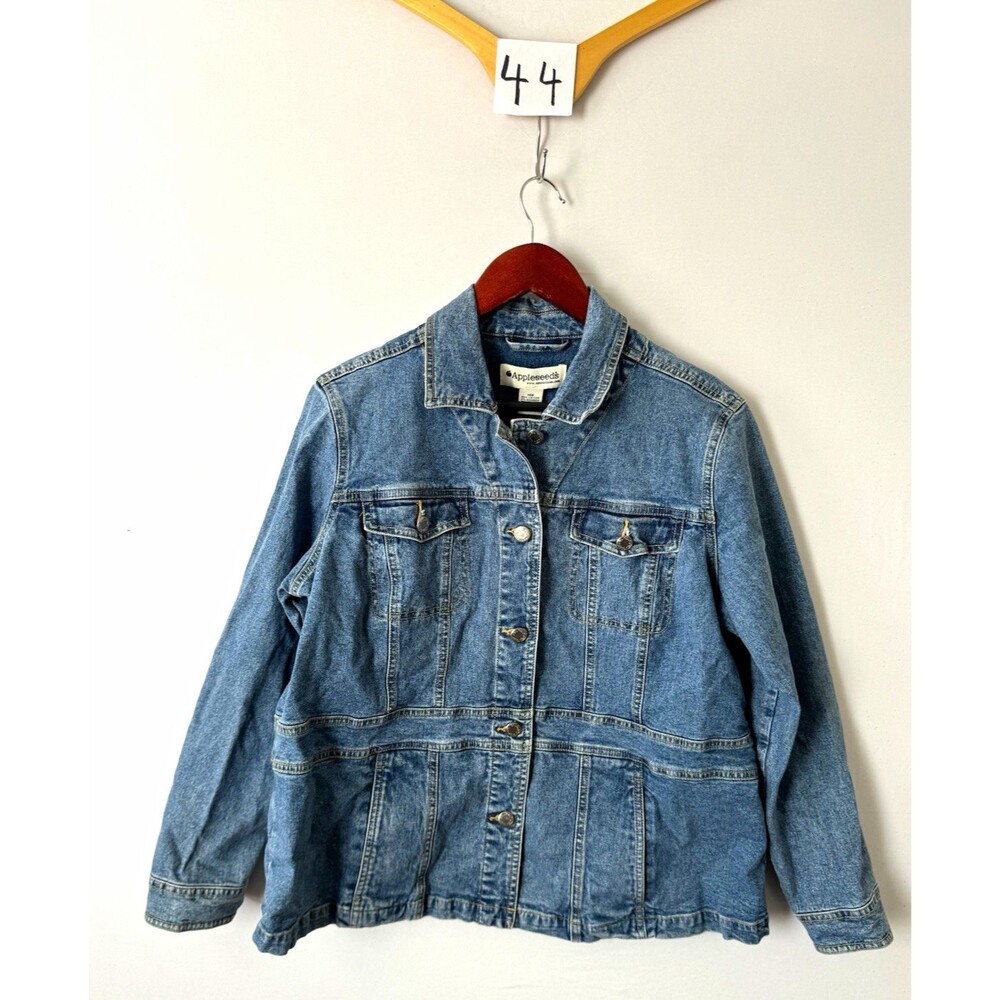 Appleseed's Women’s 14W Blue Denim Jacket Button Front Pockets Long Sleeve